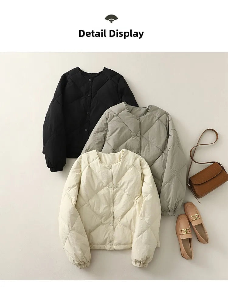 Slimming Lightweight down Cotton Jaet round Ne Warmth Sli Anti-Season Large Size Women's Faionable Commute Sle