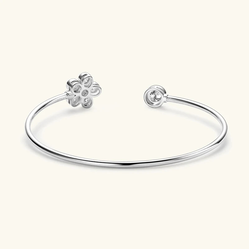 Lnngy Sparkling Moissanite Bracelets For Women Girl Original and Pure 925 Sterling Silver Cuff Bracelet Open Wrist Jewelry Gift