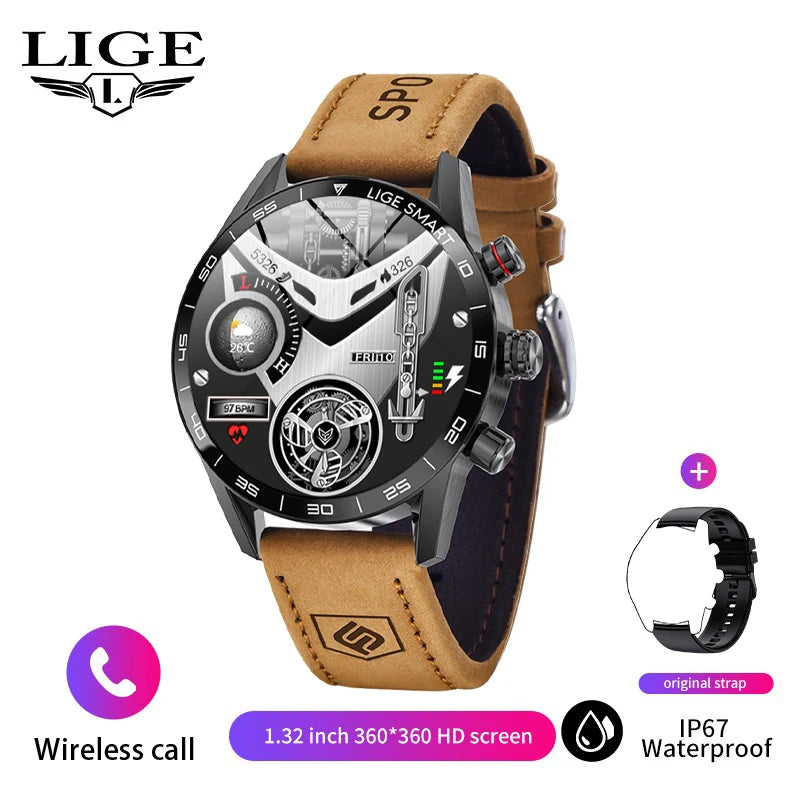 LIGE 2025 New Rugged Military Sports Smart Watch Men 1.39” HD Screen Heart Rate Bluetooth Call Waterproof Outdoor Men SmartWatch