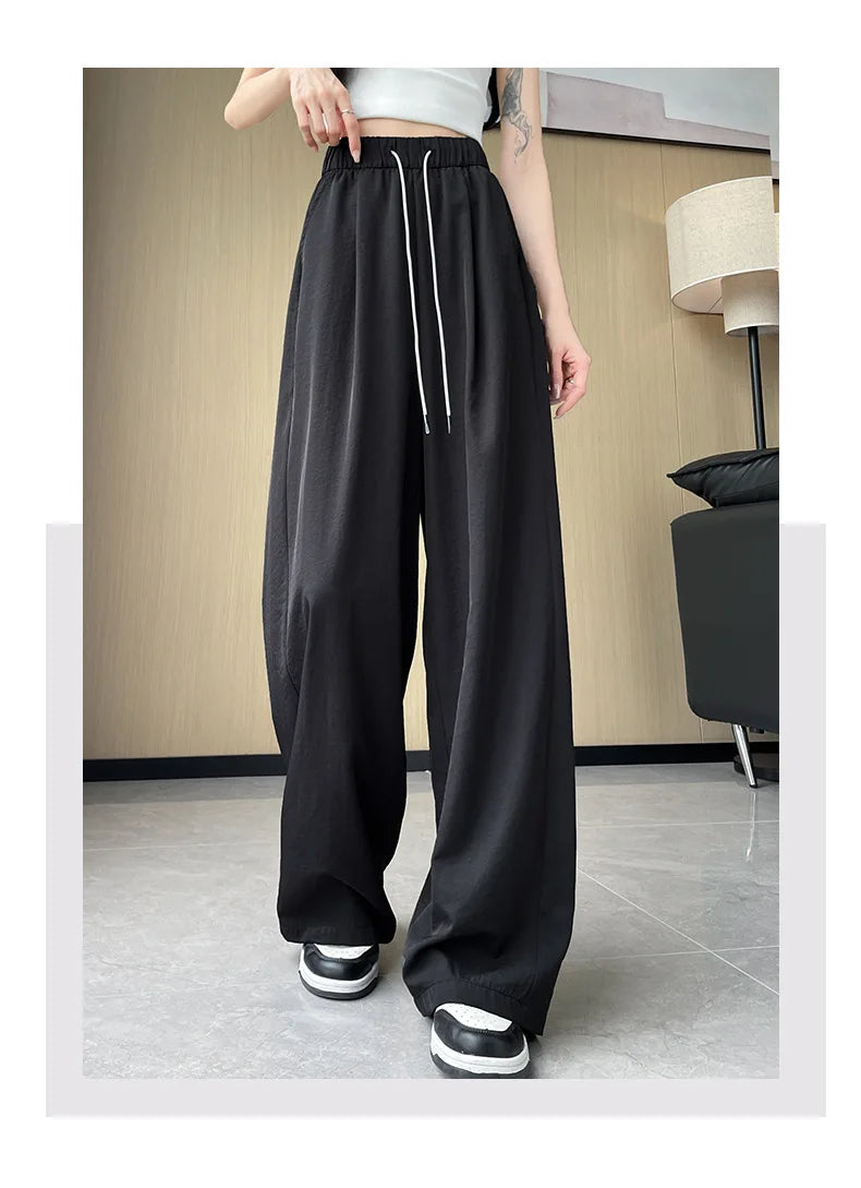 Qui Dry High Waist Wide Leg Knife Sports Pants Women's Thin New 2025 Casual Ice Silk Pants Spring Summer
