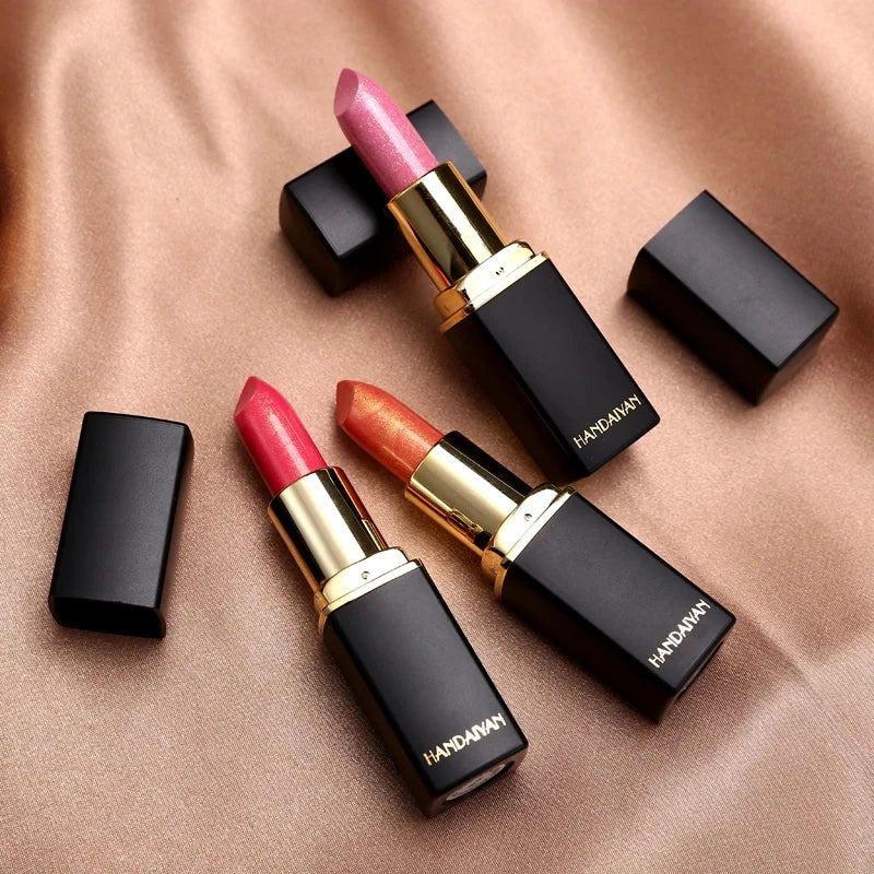Black tube gold shiny lipstick, pearl moisturizing lipstick 9 colors available