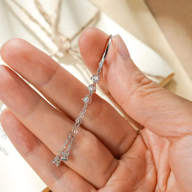 RAPRGOLD Certified Moissanite Tassels Chain Hoop Earring for Women 925 Sterling Silver Dangling Earrings Jewelry Gift pendientes