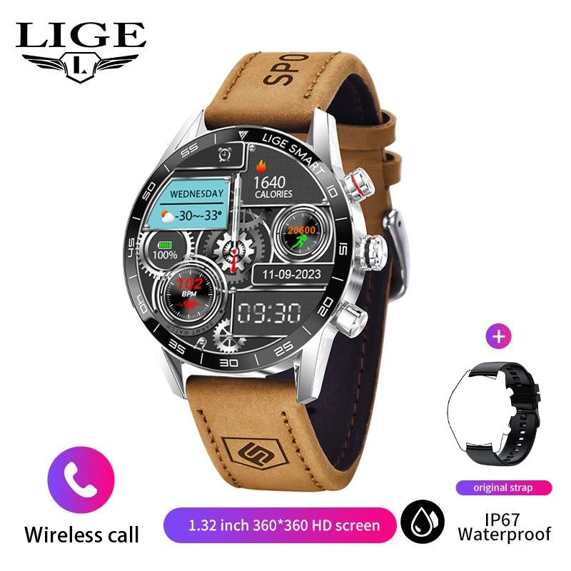 LIGE 2025 New Rugged Military Sports Smart Watch Men 1.39” HD Screen Heart Rate Bluetooth Call Waterproof Outdoor Men SmartWatch