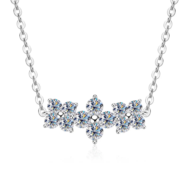 Lnngy 925 Sterling Silver Elegant Four-Leaf Clover Pendant Necklace 3mm&2.5mm Round Moissanite Necklaces for Women Jewelry Gift