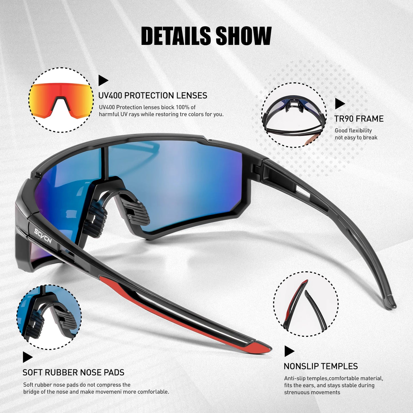 SCVCN MTB Cycling Sunglasses Men Road Driving Bike Glasses Outdoor Sports Mountain Hiking Women Bicycle UV400 Cycling Goggles