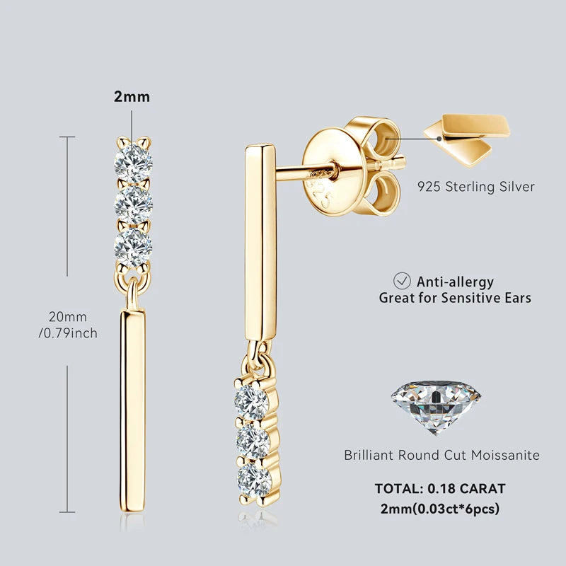 Lnngy Pendientes Plata 925 Sterling Silver Stud Earring for Women Mini 2mm Moissanite Earrings Fashion Tassel Jewelry Gift