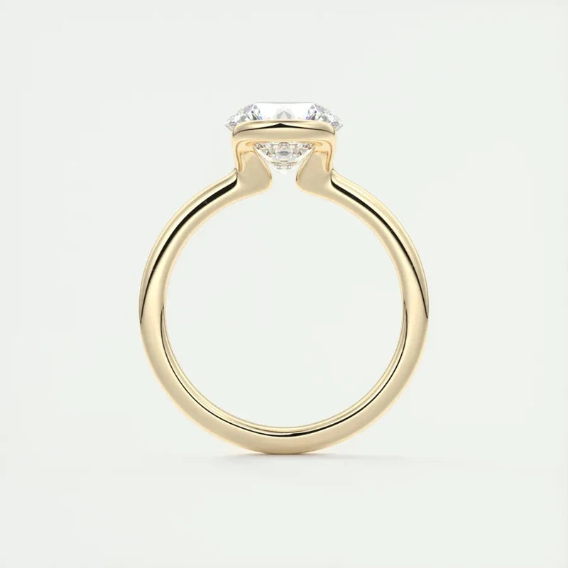 Lnngy 6.5MM 1CT Half Bezel Moissanite Ring for Women Exquisite 925 Sterling Silver Solitaire Engagement Rings Jewelry Gift