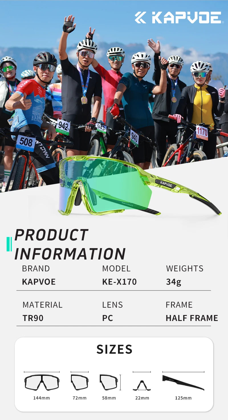 Kapvoe new Outdoor Photochromic Sunglasses Bicycle Cycling Glasses MTB Road Bike Eyewear Women Man Sports Hiking UV400 Goggles