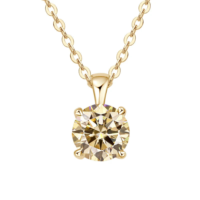 JoyceJelly Classic Four Prong 1ct Moissanite Necklace Women's 925 Sterling Silver Plated 18k Gold Pendant Luxury Fine Jewelry