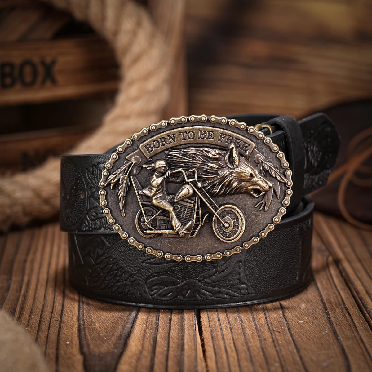 Western denim PU Belt - men's decorative printed carved denim waistband