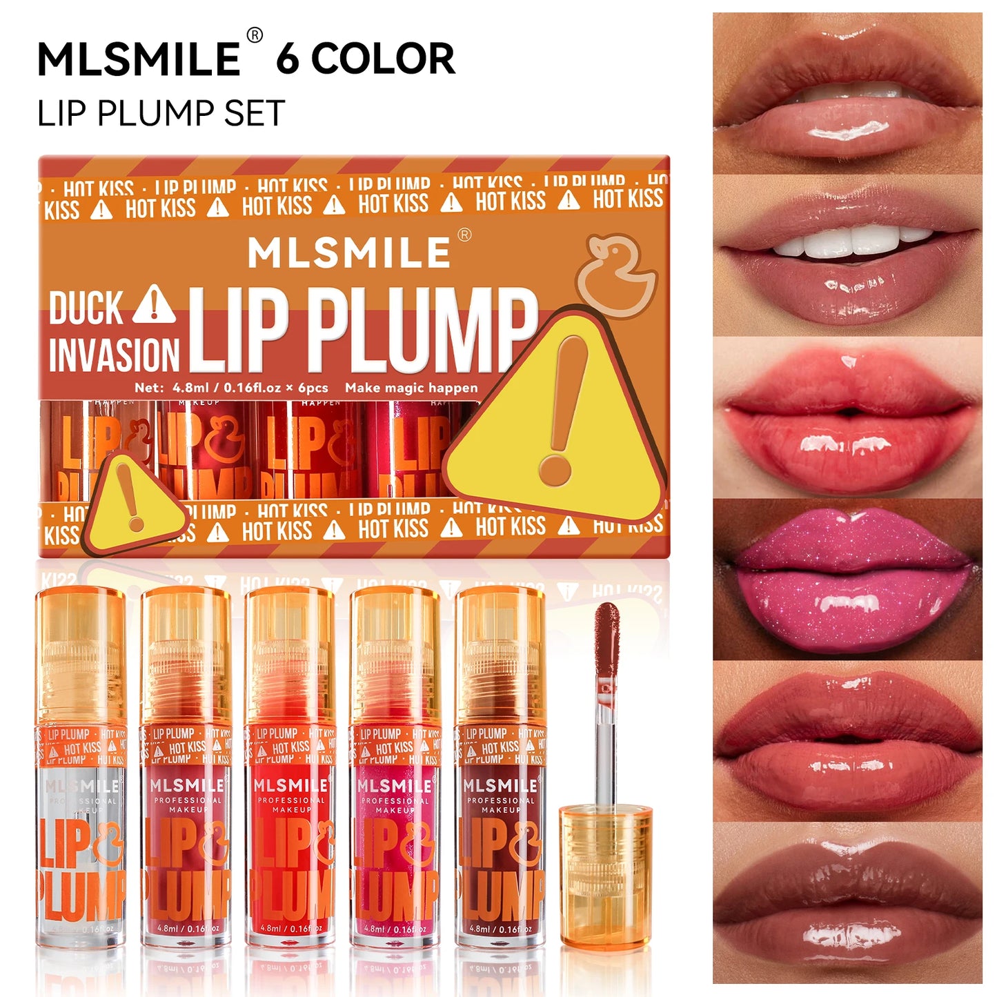 MLSMILE 6pcs/SET Lip Plump Lip Gloss Pearl Mirror Long-lasting Moisturizing Lip Balm Liquid Mouth Red Lip Glaze Lip Gloss