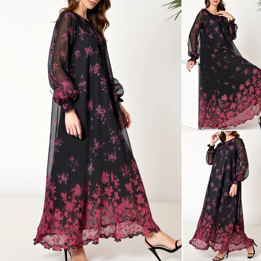 Rafiah Women's Dresses Summer Elegant Fashion 2025 Classic Long Sleeve V-Neck A Line Midi Vacation Long Dresses