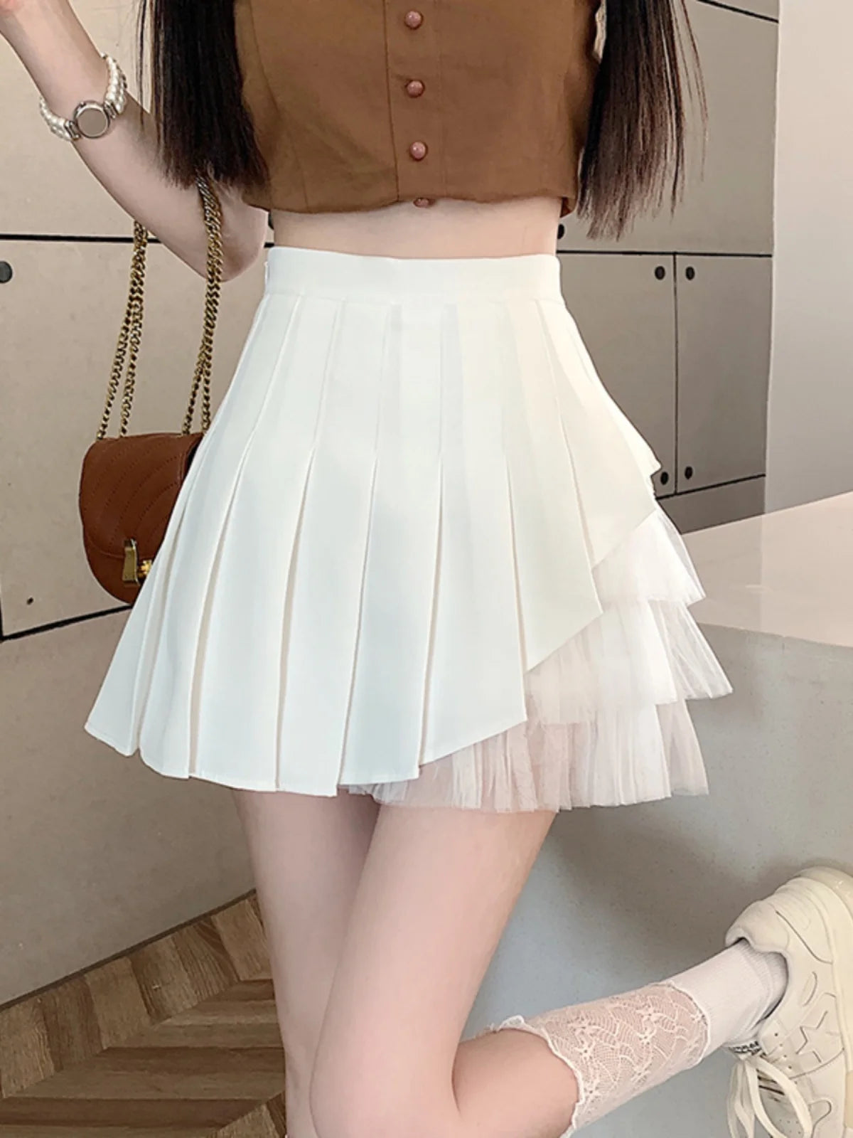Slimming A-Line Skirt for ort Women High Waist Pleated Commuter Sle Net Gauze f Body Skirts Fem Faion