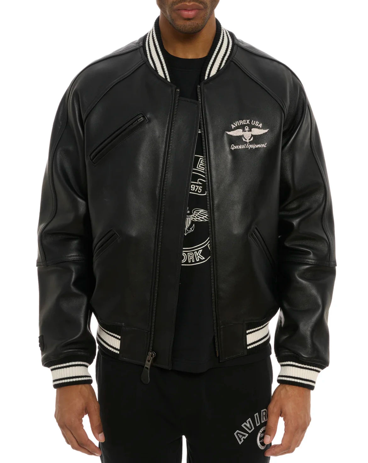 AVIREX New European lambskin genuine leather jacket men's baseball jacket US size fashion sports leisure rock embroidery coat
