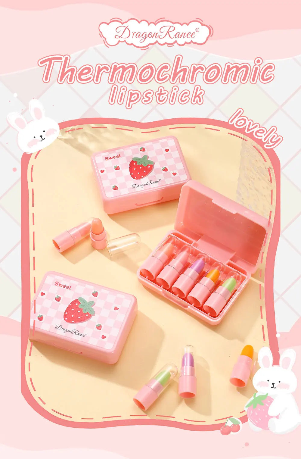 5pcs/set temperature change mini lipstick set fruit flavor is not easy to stick cup color change lipstick