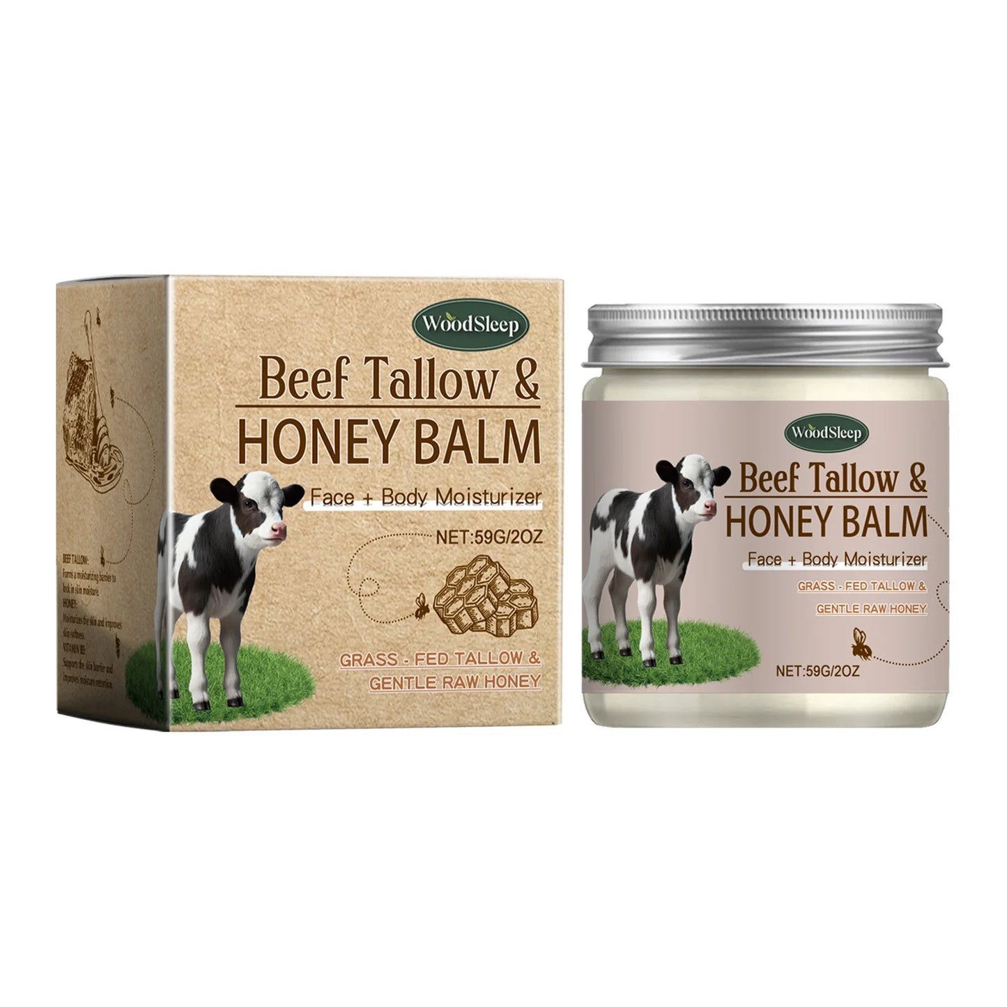 Organic Beef Tallow Honey Moisturizer Grass Fed Beef Tallow Face Cream Soothing Firm Increase Elasticity Whipped Smooth Lotion