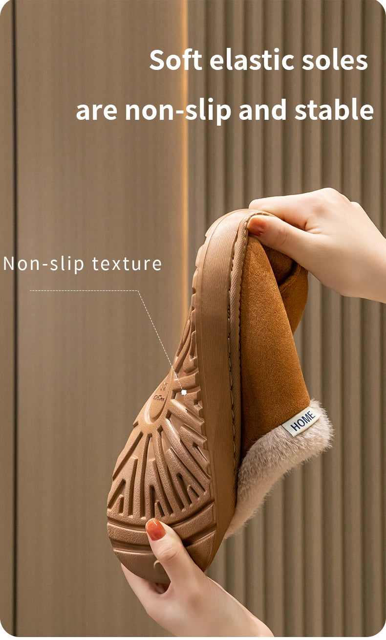 New Fluffy Men's Slippers Winter with Thick Sole for Indoor Anti-Slip and Warmth at Home with Fur Lining for Couples