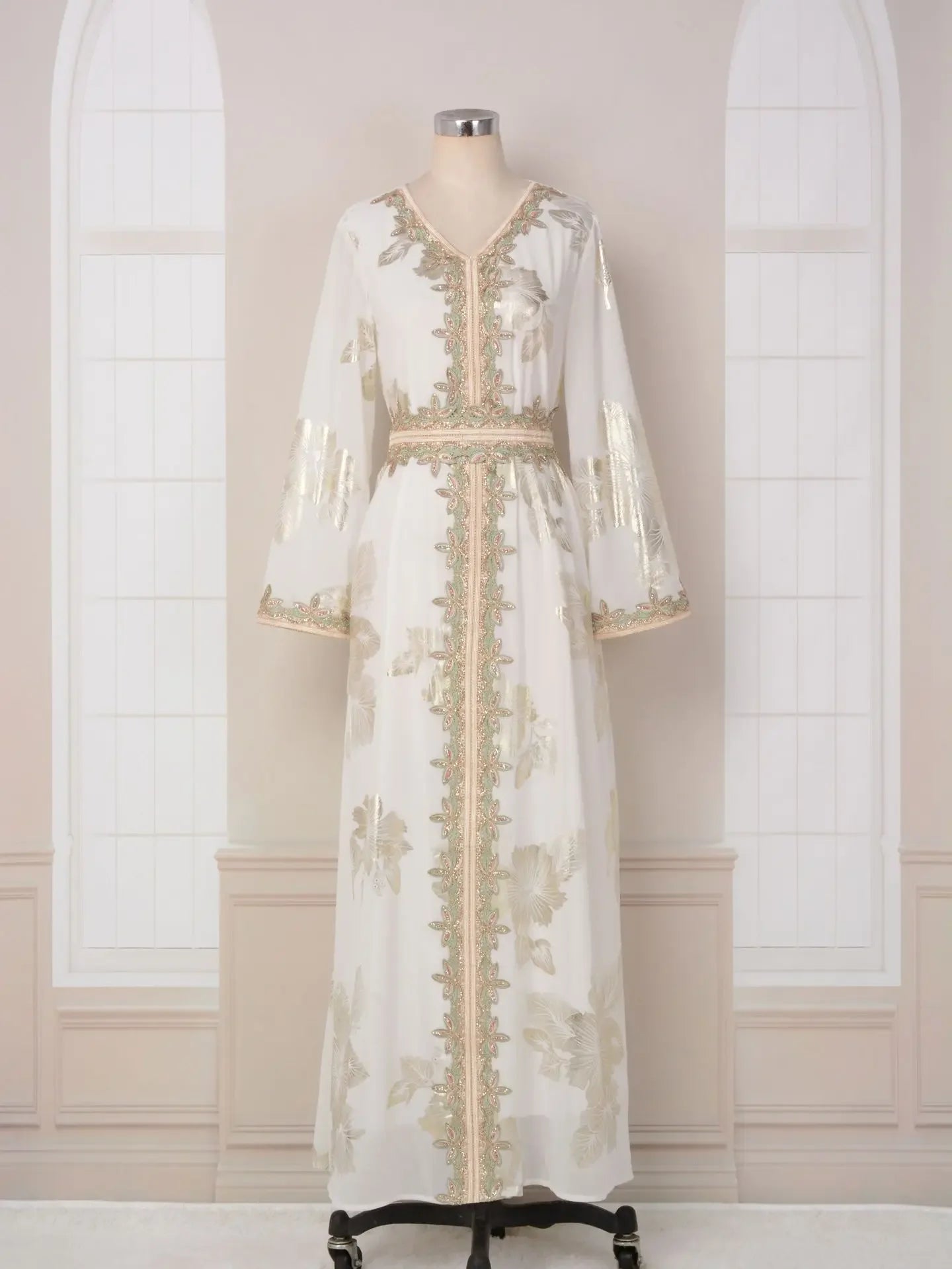 KAF Fashion Women Dress 2025 Spring New V-neck Long-sleeved Printing Hot Stamping Design Loose Large Size Female Party Dresses