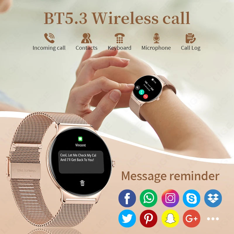 LIGE New 1.43" Bluetooth Call Smartwatch Women Men 466*466 AMOLED Full touch Screen Women Smartwatches Ladies For Android ios