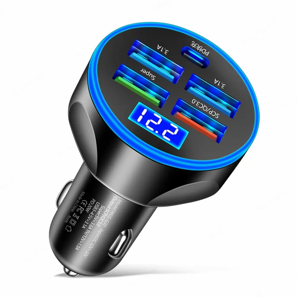 شاحن سيارة 4 منافذ USB PD 250 وات من النوع C، محول شحن سريع للهواتف المحمولة لأجهزة iPhone وSamsung وHuawei وXiaomi وQC 3.0
