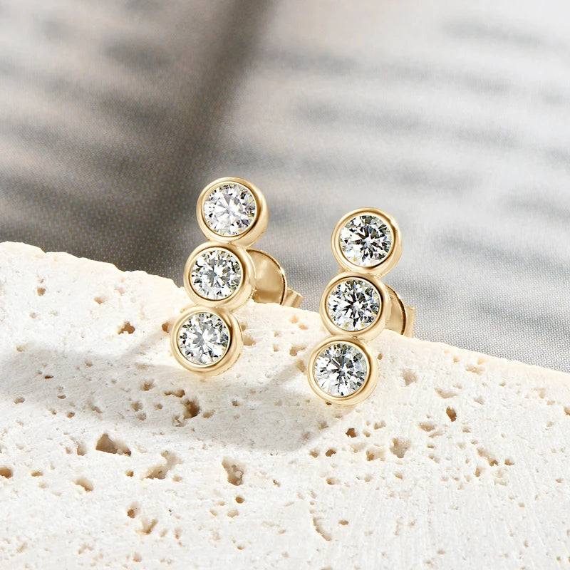 IOGOU 3mm Moissanite Jewelry Sets Real 925 Silver for Women 3 Stones Pendant Necklace Stud Earrings Set Valentine's Day Gifts