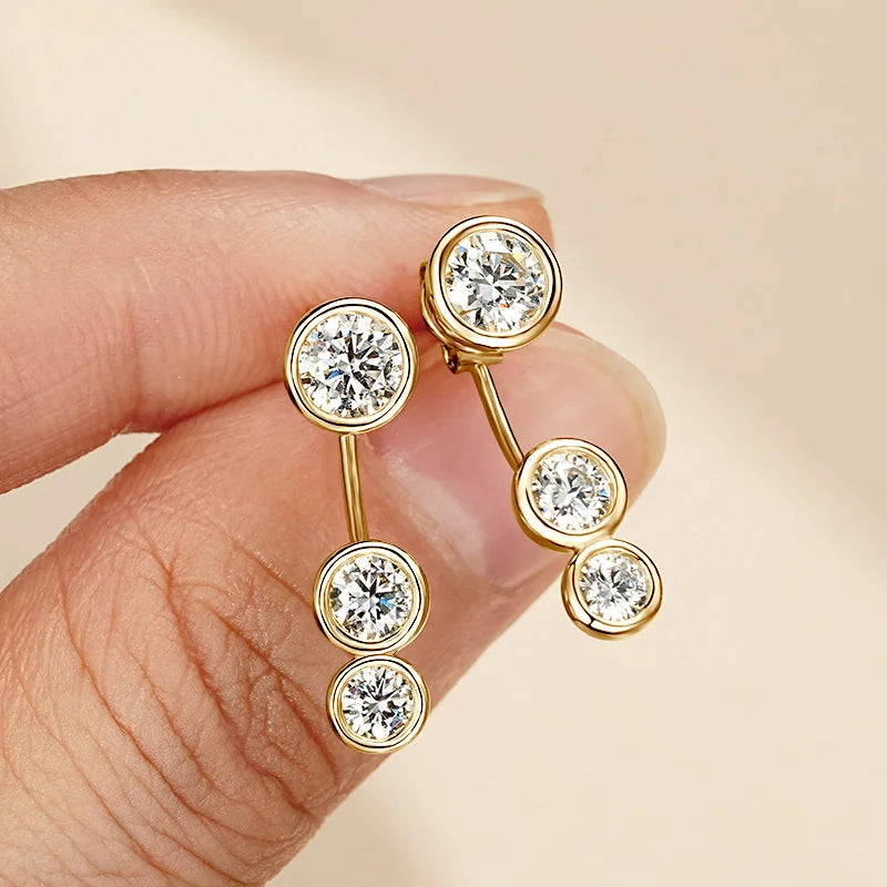 Lnngy Front Back Double Sided Moissanite Stud Earring Pendientes Plata 925 Sterling Silver Earrings For Women 2 in 1 Ear Jewelry