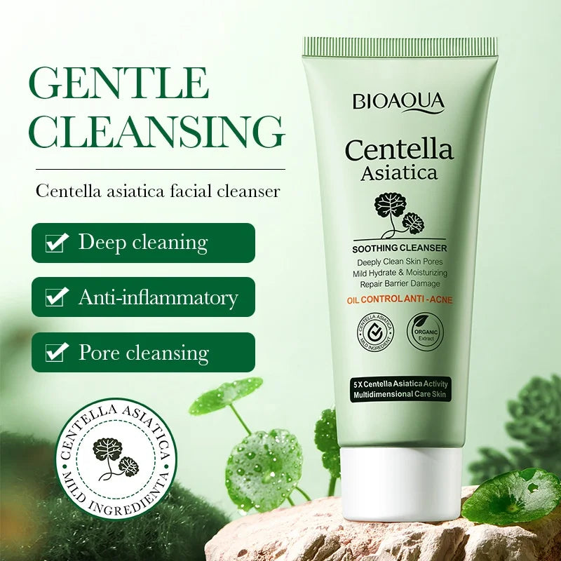 BIOAOUA Nourishing Centella Asiatica Facial Cleanser for Deep Pore Cleansing and Soothing Skin Care 100g