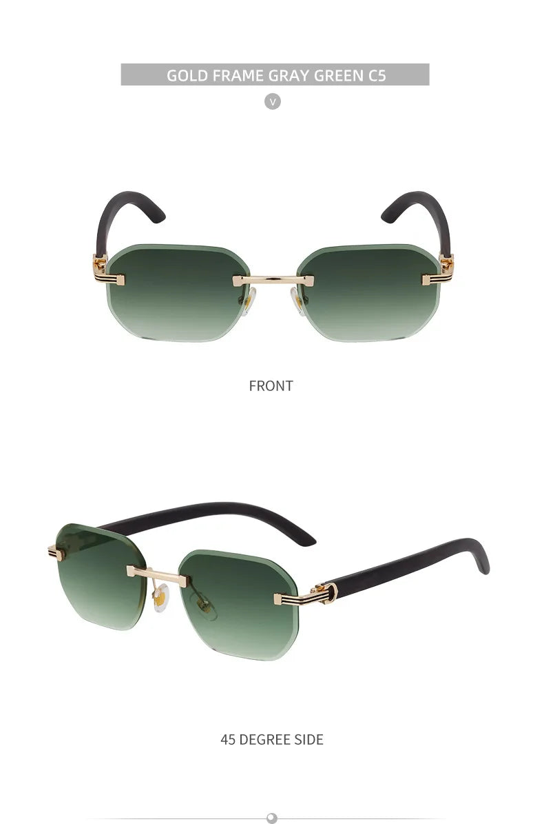 Vintage Square Rimless Sunglasses – 2025 Luxury UV400 Anti-Blue Light Eyewear for Men