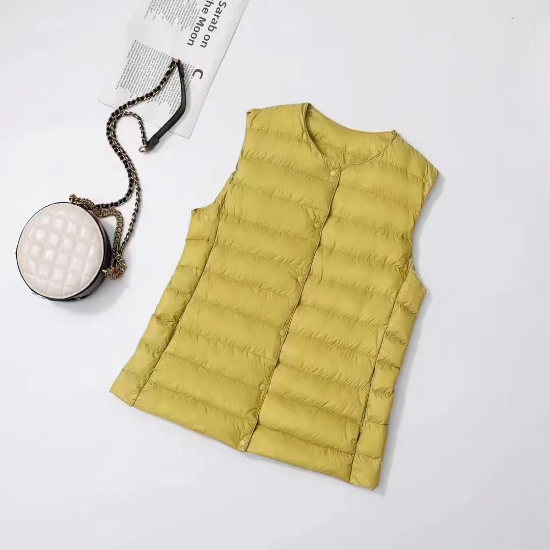 Women Sleeveless Puffer Vest Women's Ultra Light Down Vest Women Two Ways Waistcoat Portable Warm Sleeveless Winter Liner
