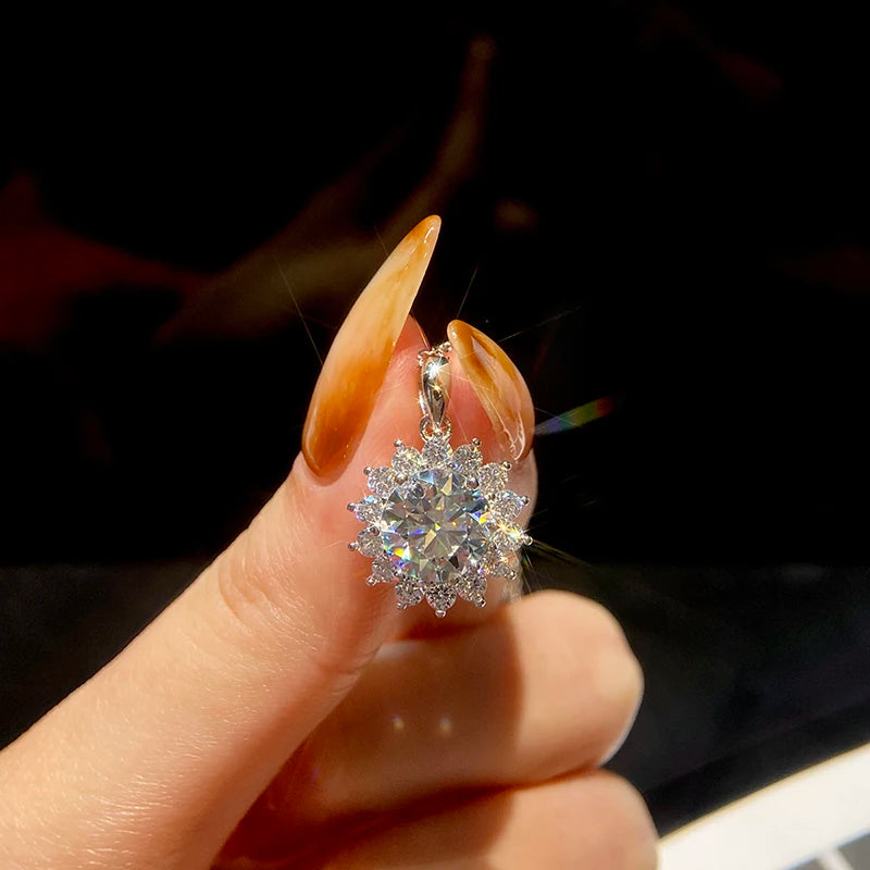 GRA 3-5CT Luxury Sunflower Certified Moissanite Diamond Pendant Necklace For Women Real 925 Sterling Silver Wedding Fine Jewelry