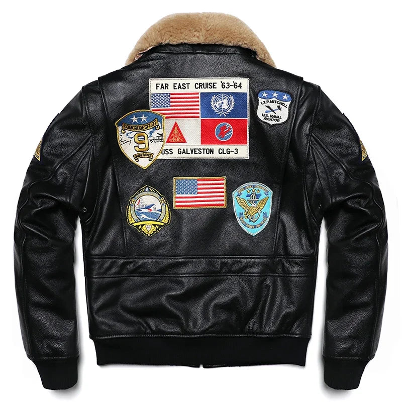 Men’s Military G1 Flight Jacket – Thick Quilted Cowhide Leather Winter Overcoat