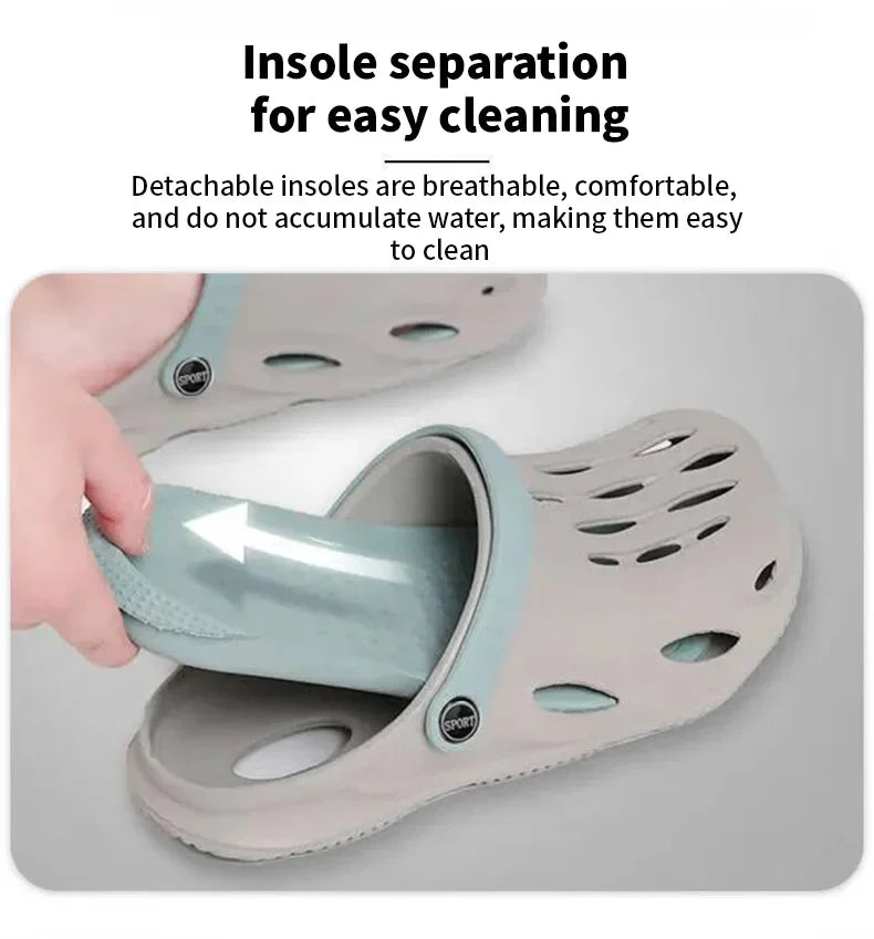 Summer Men's Fashion Beach Sandals Clogs Thick Sole Slipper Waterproof Anti-Slip Sandals Flip Flops Non-slip Soft EVA Hole Shoes