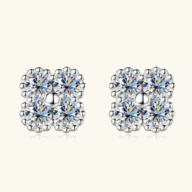 Lnngy 925 Certified Silver Chains Four Leaf Flower Pendant Necklaces 3mm 0.1ct Moissanite Necklace Stud Earring Jewelry Set