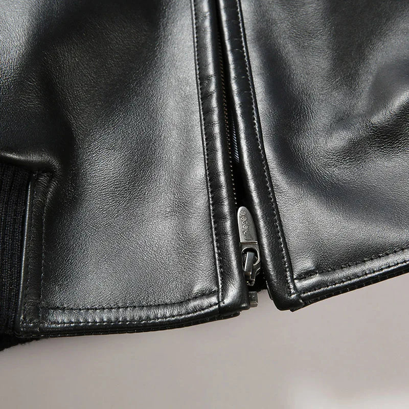 US size men's Hip Hop Sheep skin Varsity Jacket Embroidered Diamond Classic Casual Sport genuine leather Coat tops