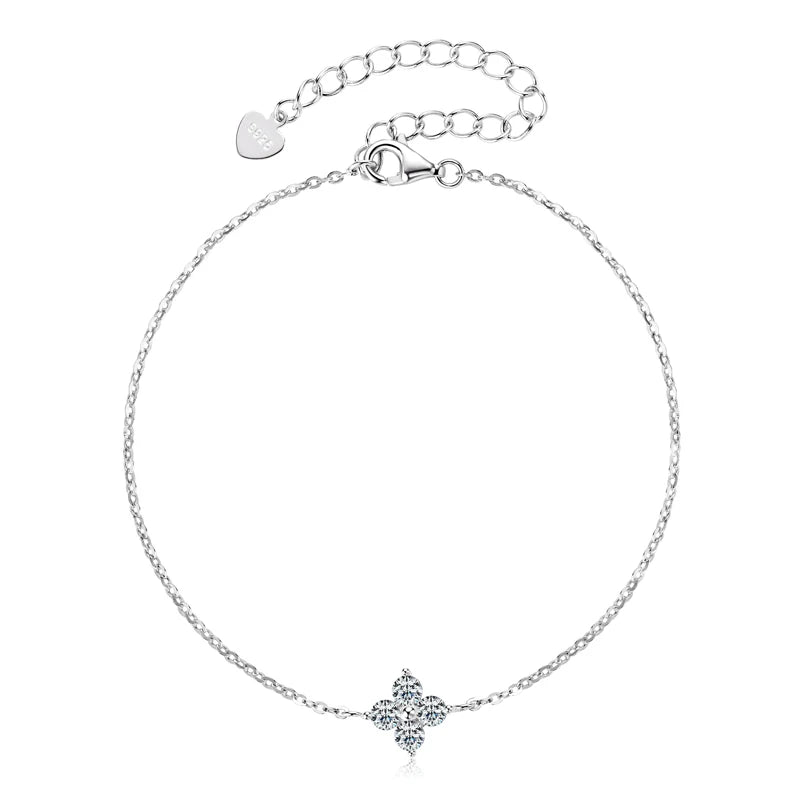 Lnngy 925 Sterling Silver Four Leaf Clover Pendant Necklace Bracelet 3mm 0.1ct Moissanite Stud Earring For Women Jewelry Set