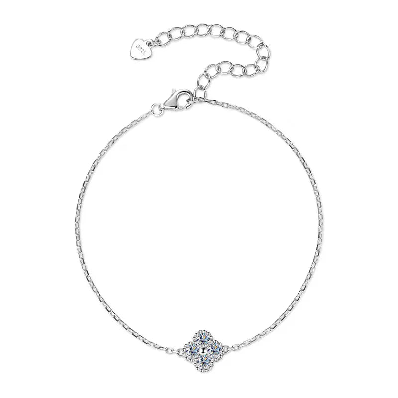RAPRGOLD GRA Moissanite Four Clover Flower Charm Pendant Necklace Bracelet Set for Women S925 Sterling Silver Fine Jewelry Gifts