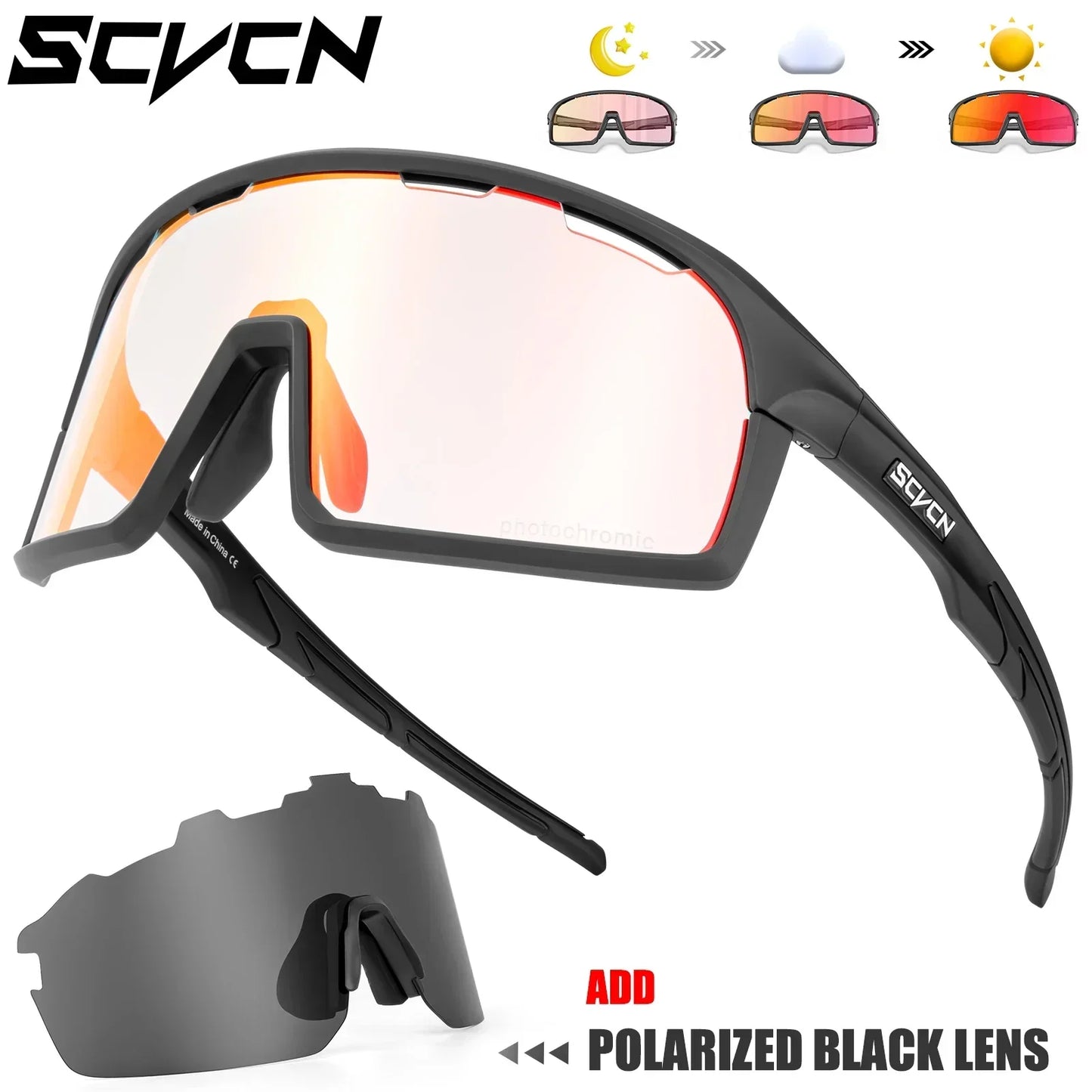 SCVCN Photochromic Cycling Sunglasses for Man Blue Outdoor Sports Bike Glasses MTB Fishing Glasses Bicycle Goggles UV400 2lens