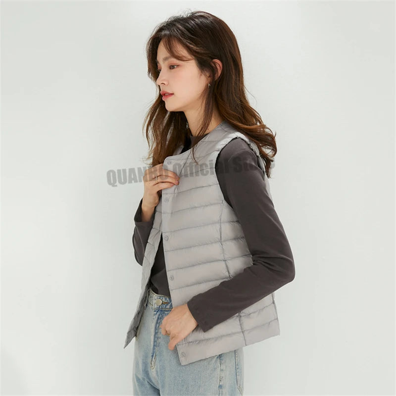 Women Sleeveless Puffer Vest Women's Ultra Light Down Vest Women Two Ways Waistcoat Portable Warm Sleeveless Winter Liner
