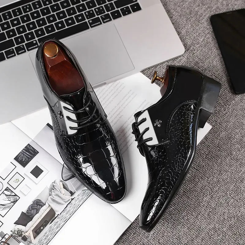 Men PU Leather Pointed Toe Slip-On Dress Shoes – Formal Oxford Style, Large Sizes