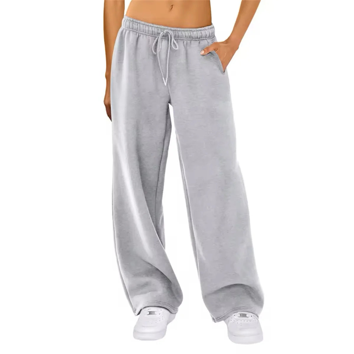 Casual Straight Joggers Sweatpants Women Fashion Retro Solid Drawstring High Waist Pant Spring Summer Street Trouseres 2025 Chic