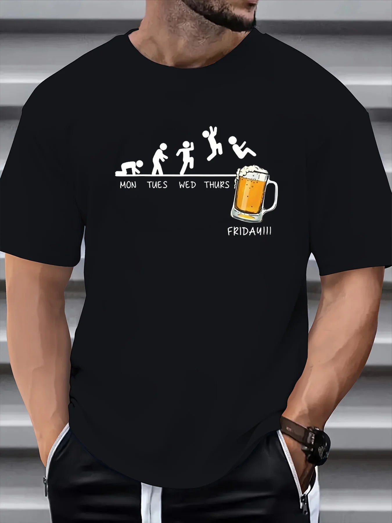 Men’s Summer 100% Cotton Casual T-Shirt Jumping in Beer Print | Loose Fit | Plus Size | Breathable Comfort