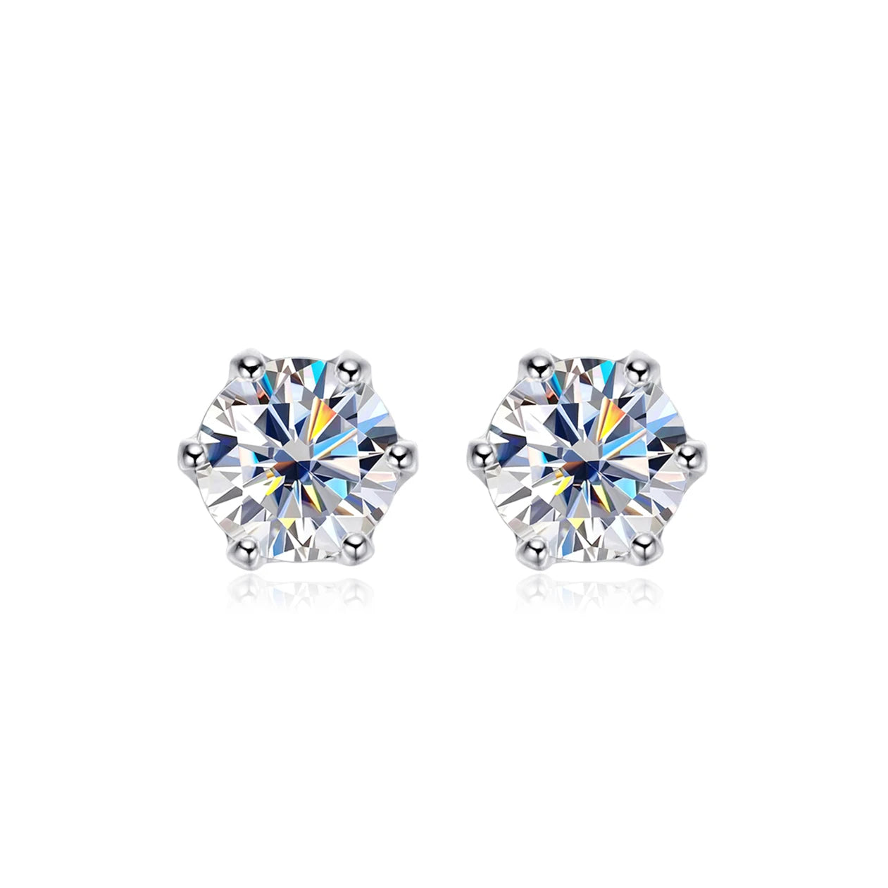 925 Sterling Silver Moissanite Diamond Stud Earrings for Women – 0.2 to 2 Carat D Color, White Gold Finish