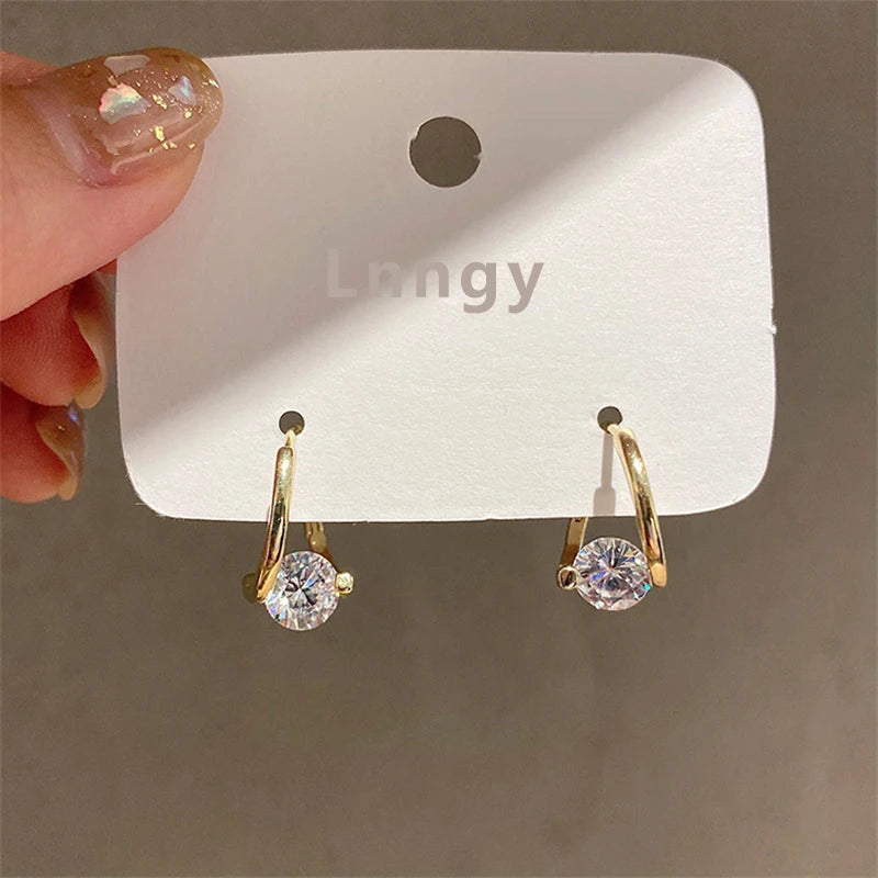 Lnngy Huggies Earrings Sterling Silver 925 Fashion Korean Bling 6.5mm 1.0ct Moissanite Hoop Earring For Women Bridal Jewelry