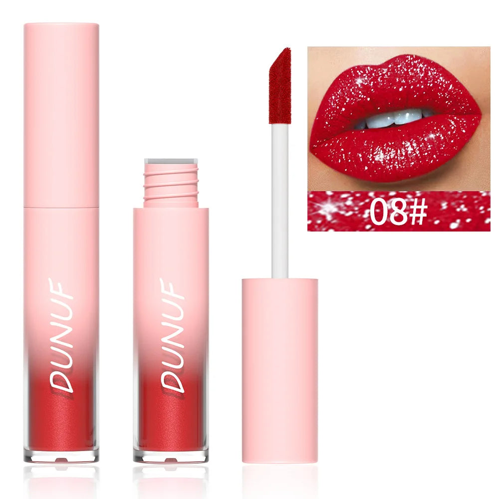 18 Color Sexy Red Diamond Glitter Lip Gloss Metallic Waterproof Long Lasting Matte Shimmer Liquid Lipstick Women Makeup Cosmetic