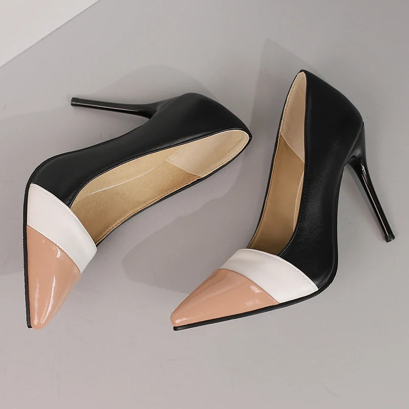Women’s Mixed Colour Stiletto Pumps – Thin High Heels Pointed Toe Office Shoes