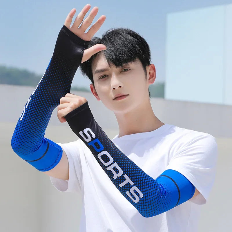 Summer Running Arm Sleeve Ice Silk Cooling Sunscreen Cuff UV Sun Protection Sleeve Anti-Slip Men Women Long Gloves Outdoor Sport
