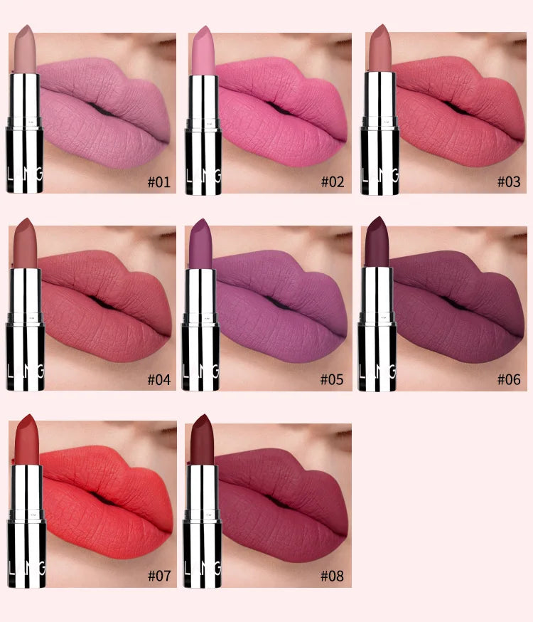 Langmani Silver Tube Matte Lipstick Non Staying Cup Makeup Lipstick 8 colors available