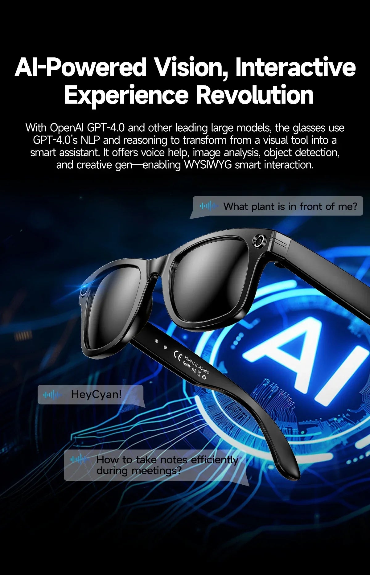 GrabliWorld AI Smart Camera Glasses – UHD Recording, Dual-Mic Noise Cancelling, Voice Control, Waterproof