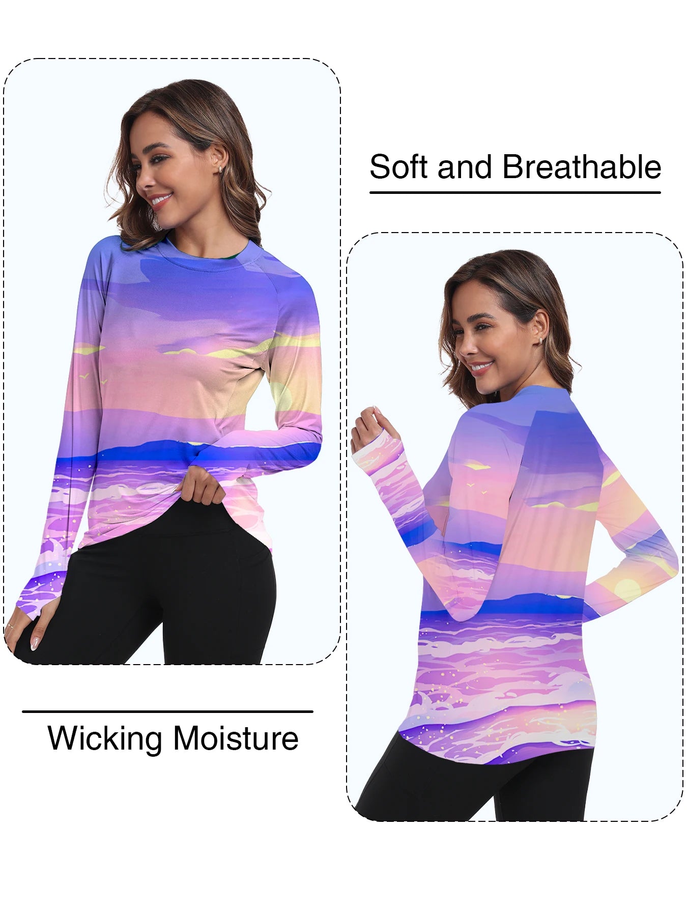 Women's UPF 50+ Sun Shirts Long Sleeve UV Protection Rash Guard Lightweight Quick Dry SPF Hiking Tops Outdoor