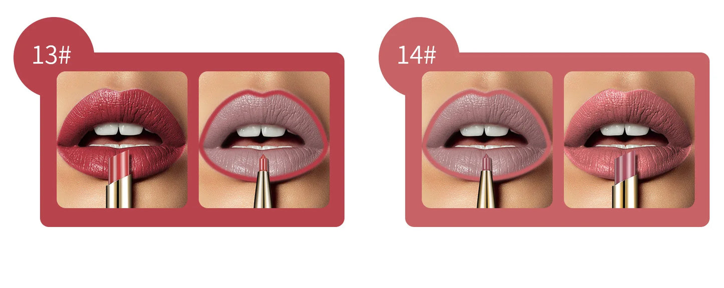 2 IN 1 Lip Liner Waterproof Nude Matte Lipstick Pencil Sexy Red Long Lasting Double Ended Lipliner Makeup Cosmetics For Women